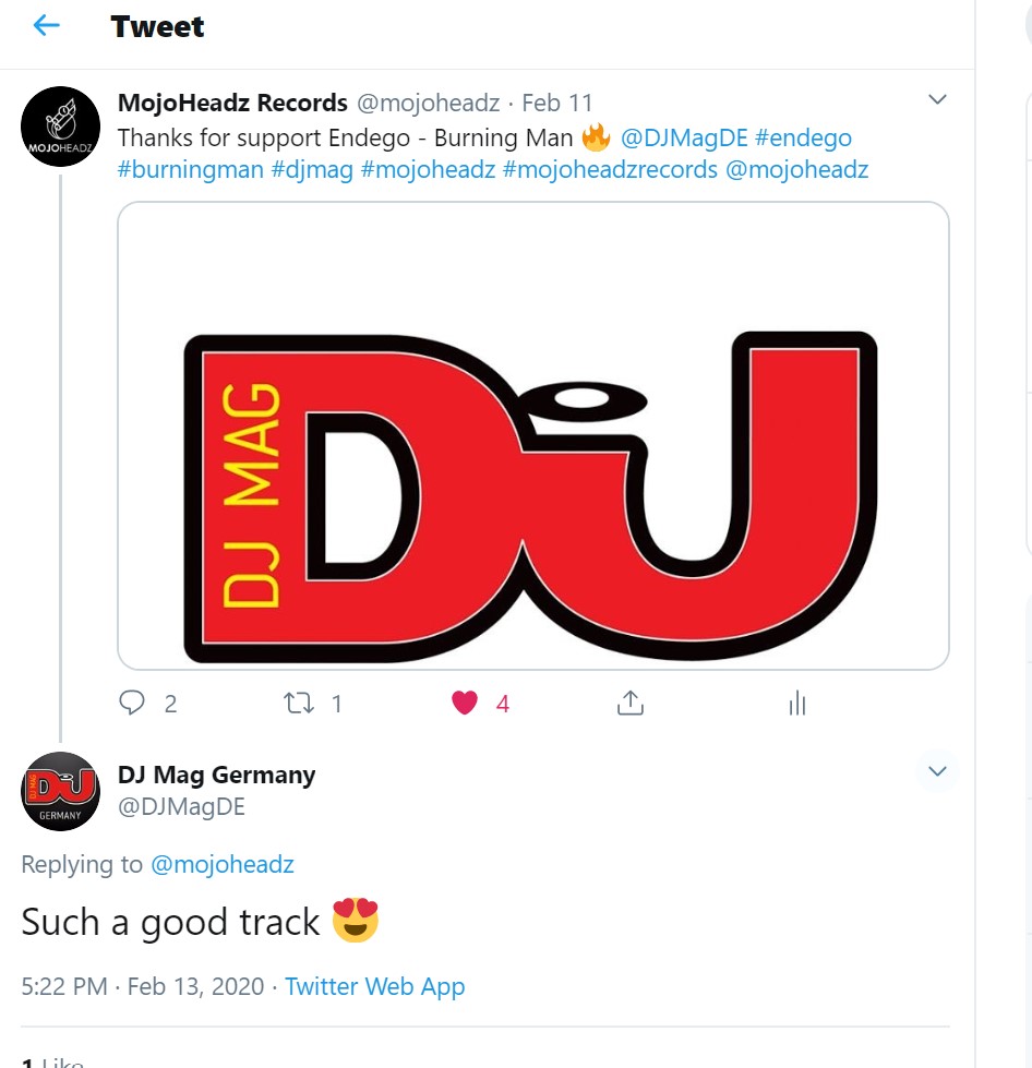 Declaration of love from a DJ MAG on Mojoheadz Twitter!